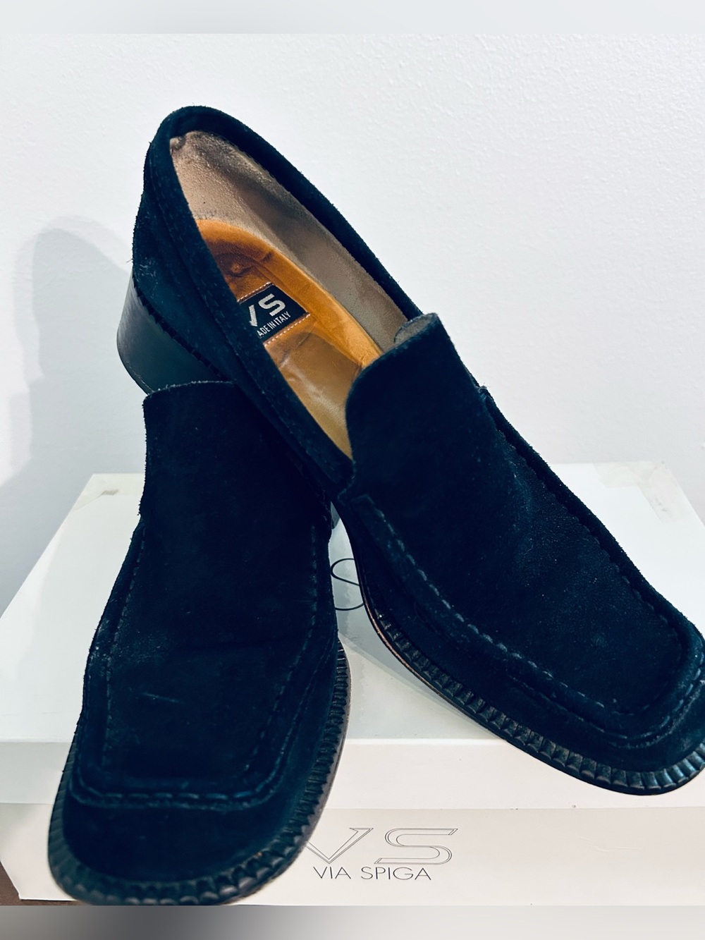 Via Spiga Navy Suede Slip-On Loafers for Women
